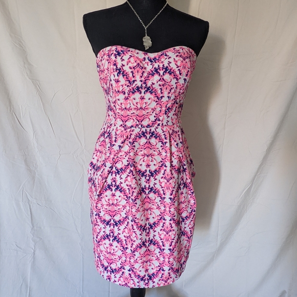 MM COUTURE Strapless Mini Dress Floral Medallion X-Small - Picture 2 of 4